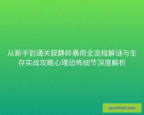 从新手到通关寂静岭暴雨全流程解谜与生存实战攻略心理恐怖细节深度解析
